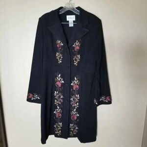 Jessica Floral Embroidered Whimsical Black Long Trench Coat  8